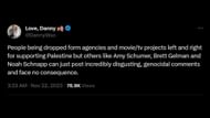 Netizens call out Hollywood for not firing Noah Schnapp or Amy Schumer but dropping Barrera for pro-Palestine posts. (Image via X/@DannyWxo)